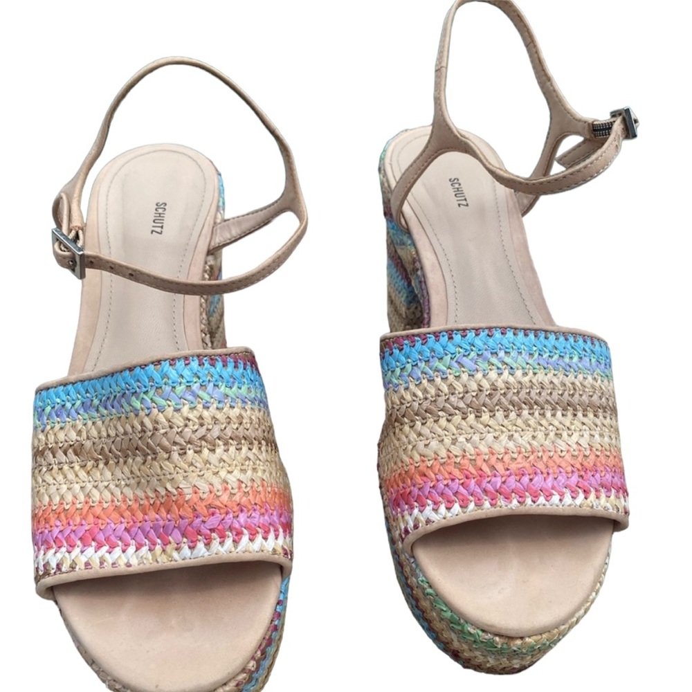 Schutz Ziquiele Pastel Platform Woven Heeled Sandals